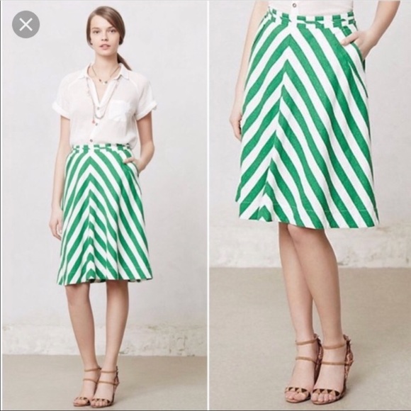 Anthropologie Dresses & Skirts - Anthro Postmark Spearmint Stripe Chevron Skirt
